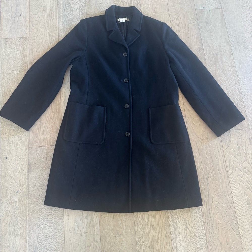 J. CREW 80% Wool Coat Sz XL Quilted Thinsulate Black Pkts Long Vtg 90's Rare